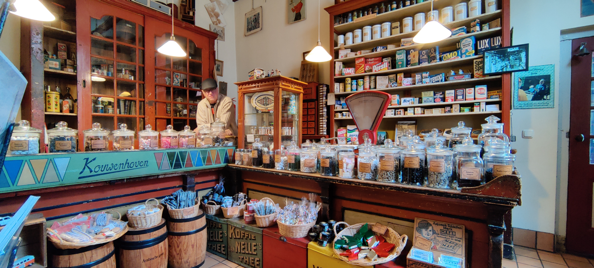 An overview of the interior of a Dutch classic candy store